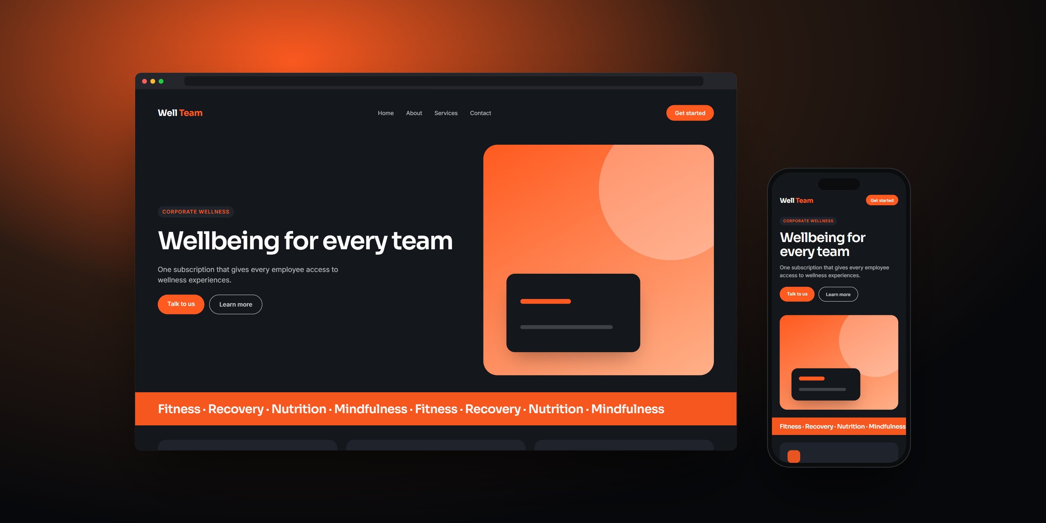 Illustrative mock-up of a corporate wellness website on a desktop browser