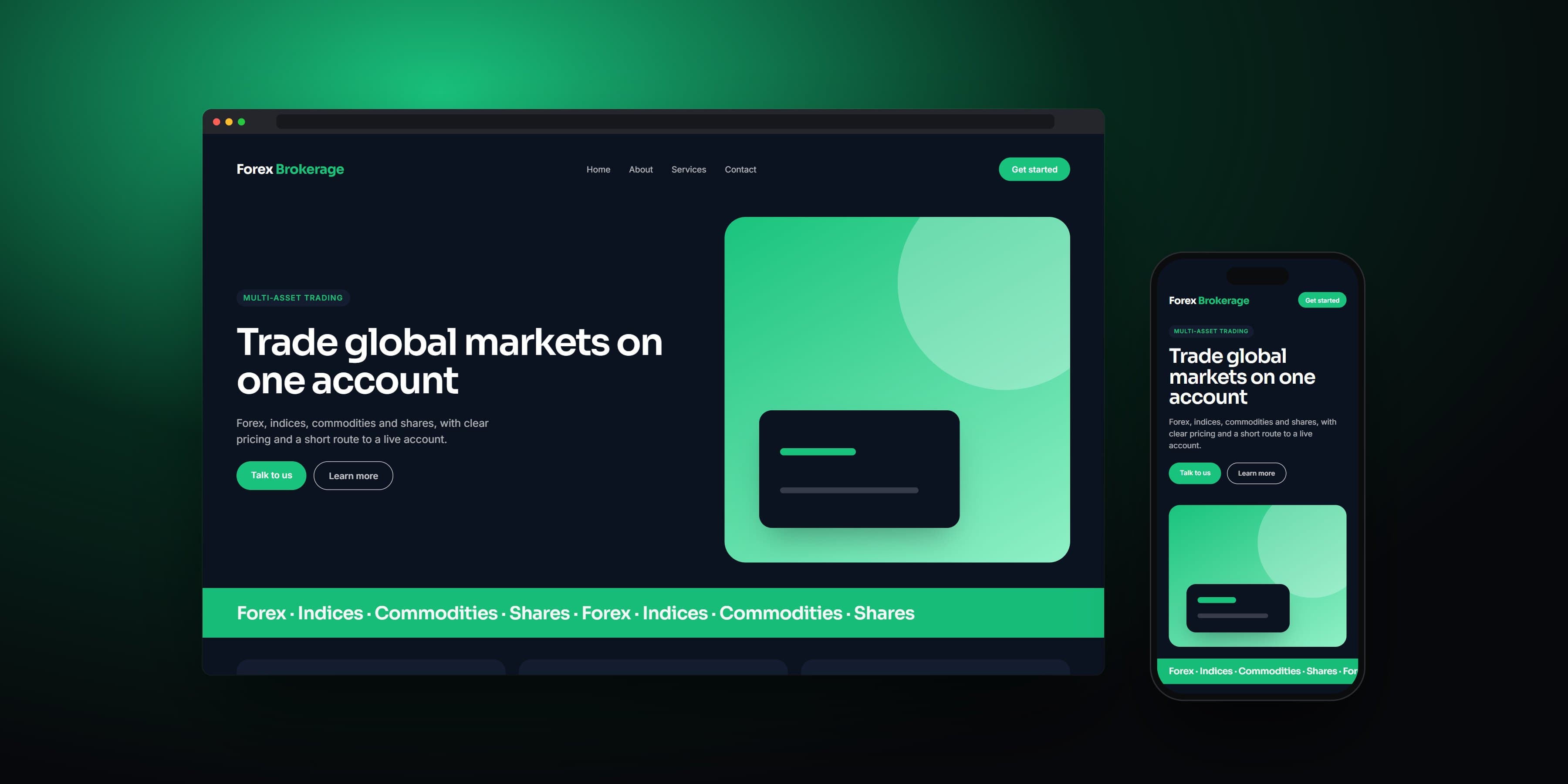 Illustrative mock-up of a brokerage website on a desktop browser